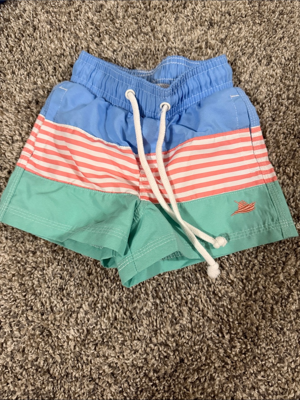 Colorblock Kids Swim Trunks in Blue, Coral & Teal